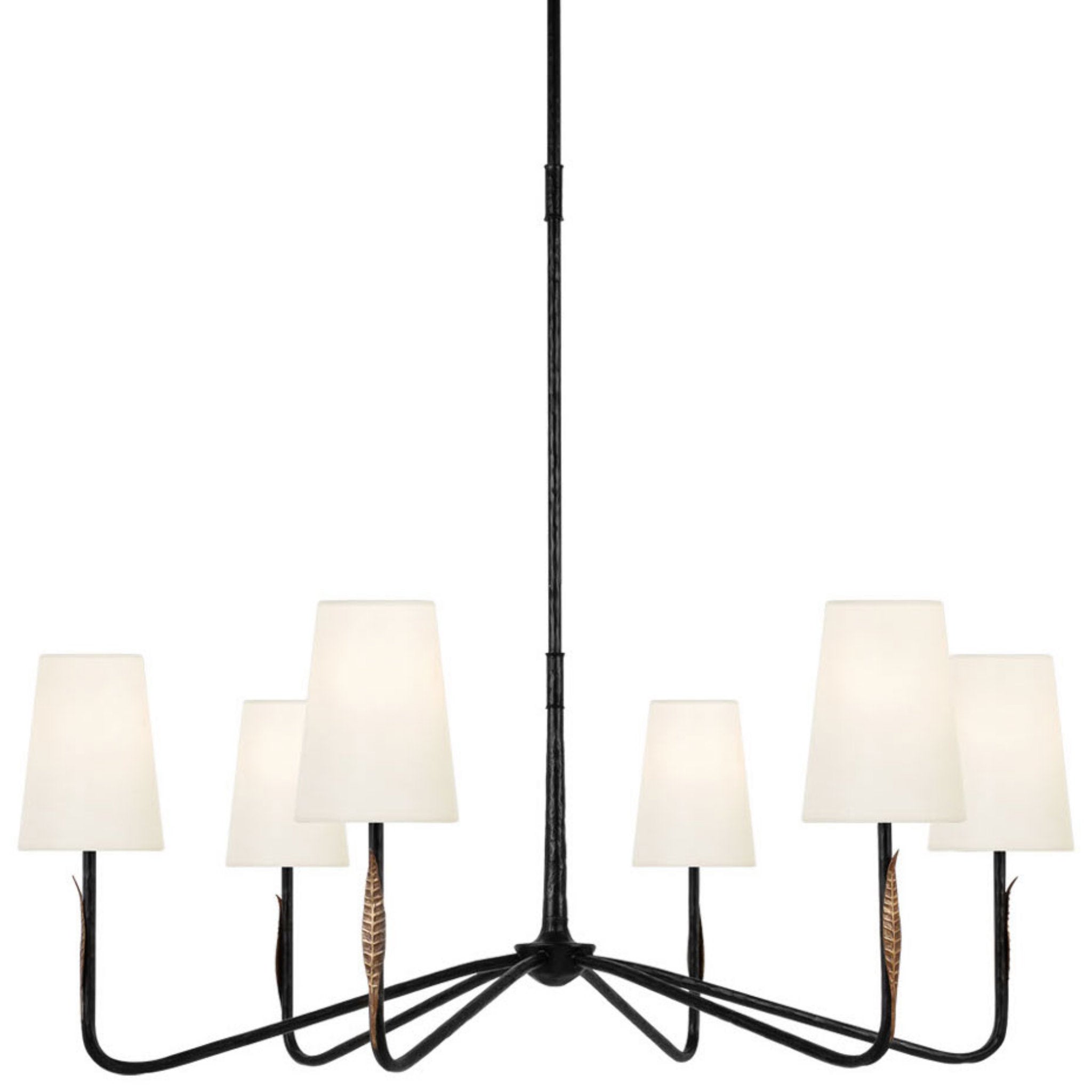 Thomas O'Brien Kairos 40" Chandelier in Aged Iron and Roman Bronze with Linen Shades Ceiling Light W39.75"