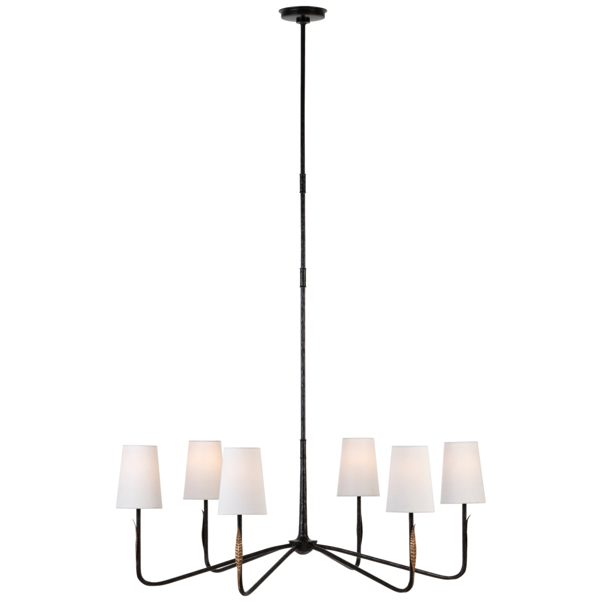 Thomas O'Brien Kairos 58" Chandelier in Aged Iron and Roman Bronze with Linen Shades Ceiling Light W57.75"