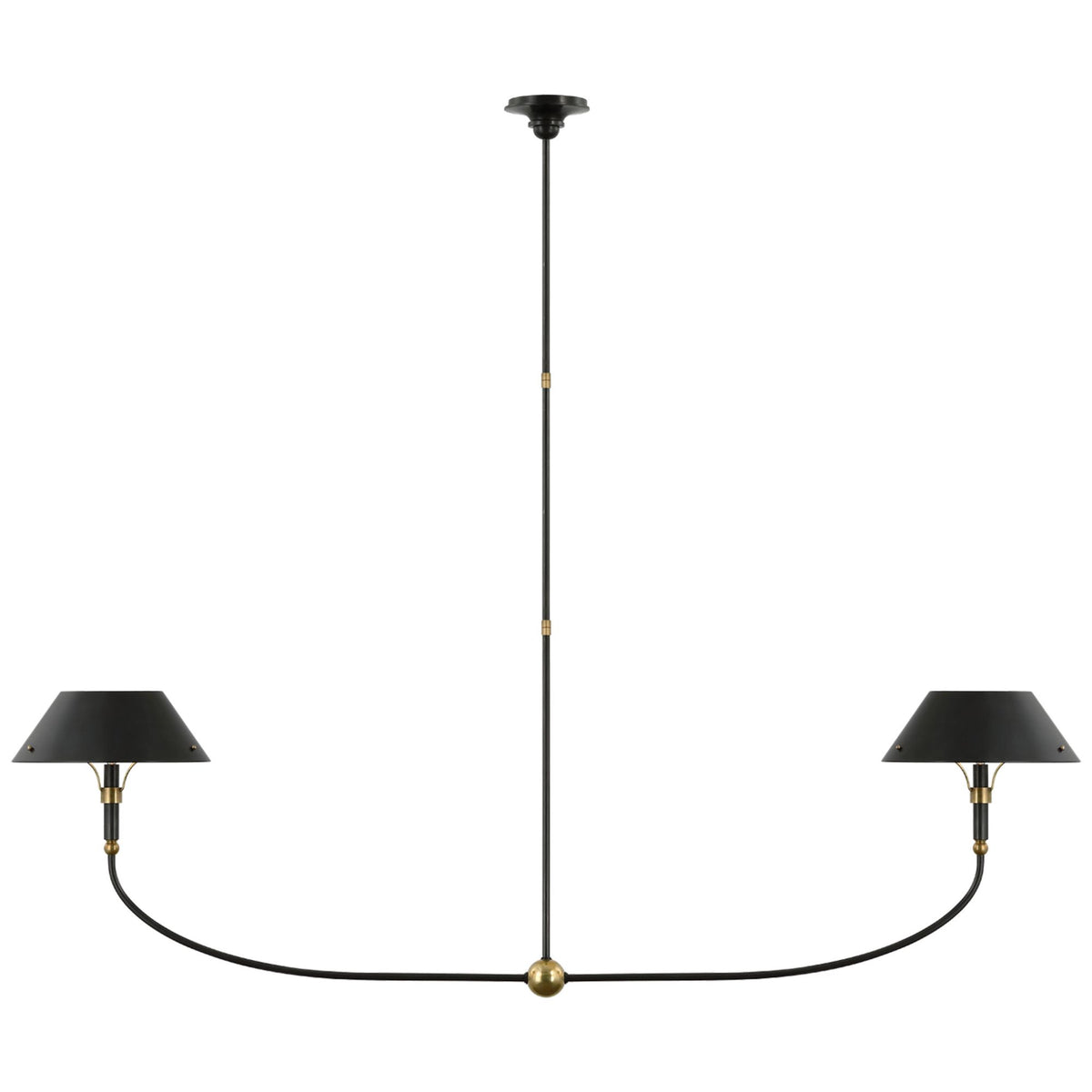 Thomas O'Brien Turlington XL Linear Chandelier in Bronze and Hand-Rubbed Antique Brass with Bronze Shade W12.5" x 68"