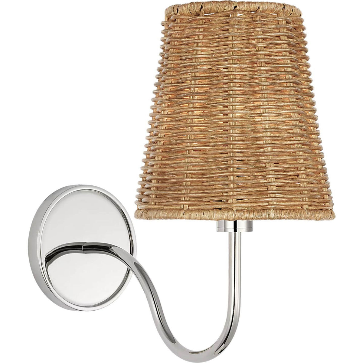 Amber Lewis Lyndsie Small Cordless Sconce in Polished Nickel with Natural Wicker Shade W6" x H10.75" x E10"