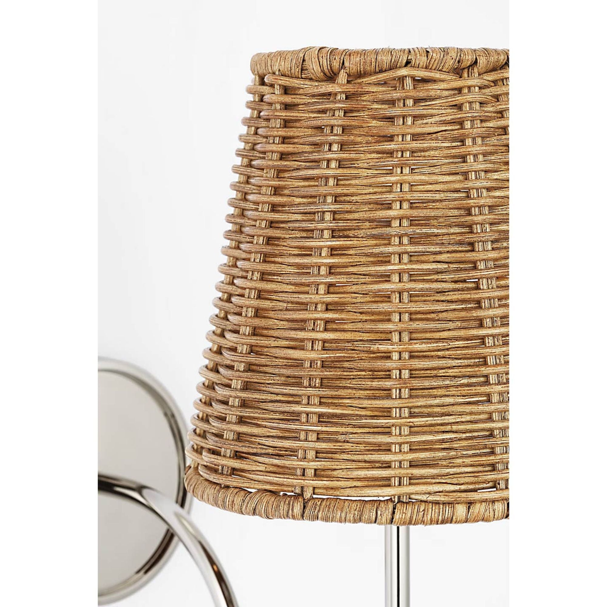 Amber Lewis Lyndsie Small Cordless Sconce in Polished Nickel with Natural Wicker Shade W6" x H10.75" x E10"