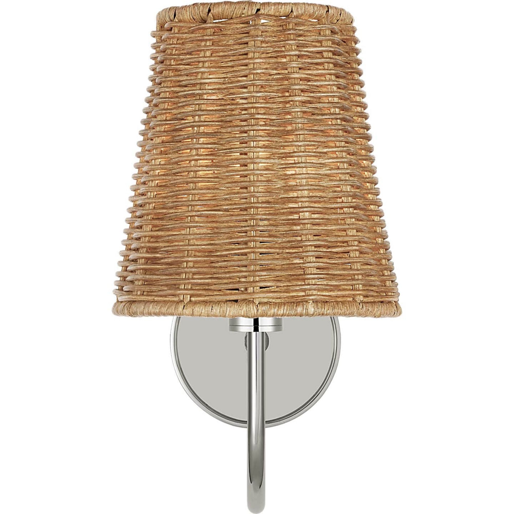 Amber Lewis Lyndsie Small Cordless Sconce in Polished Nickel with Natural Wicker Shade W6" x H10.75" x E10"