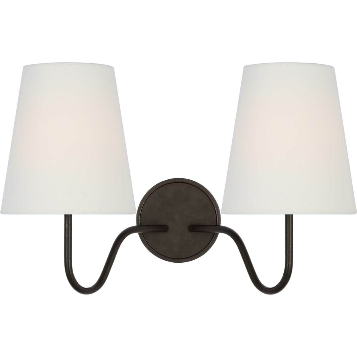 Amber Lewis Lyndsie 11" Double Sconce in Aged Iron with Linen Shades W16" x H10.75" x E9.5"