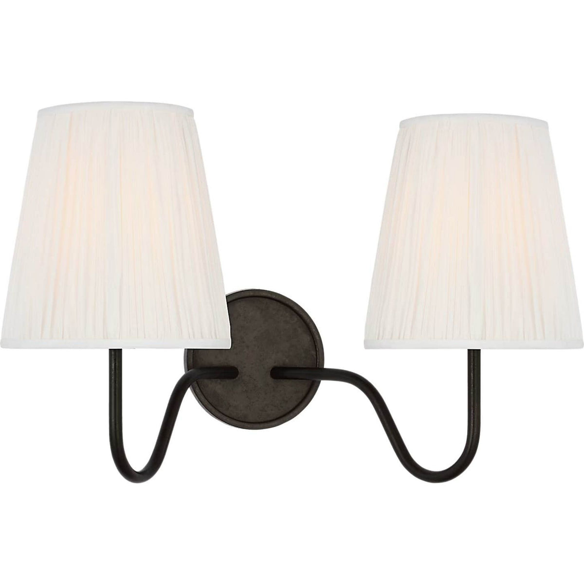 Amber Lewis Lyndsie 11" Double Sconce in Aged Iron with Silk Pleated Shades W16" x H10.75" x E9.5"