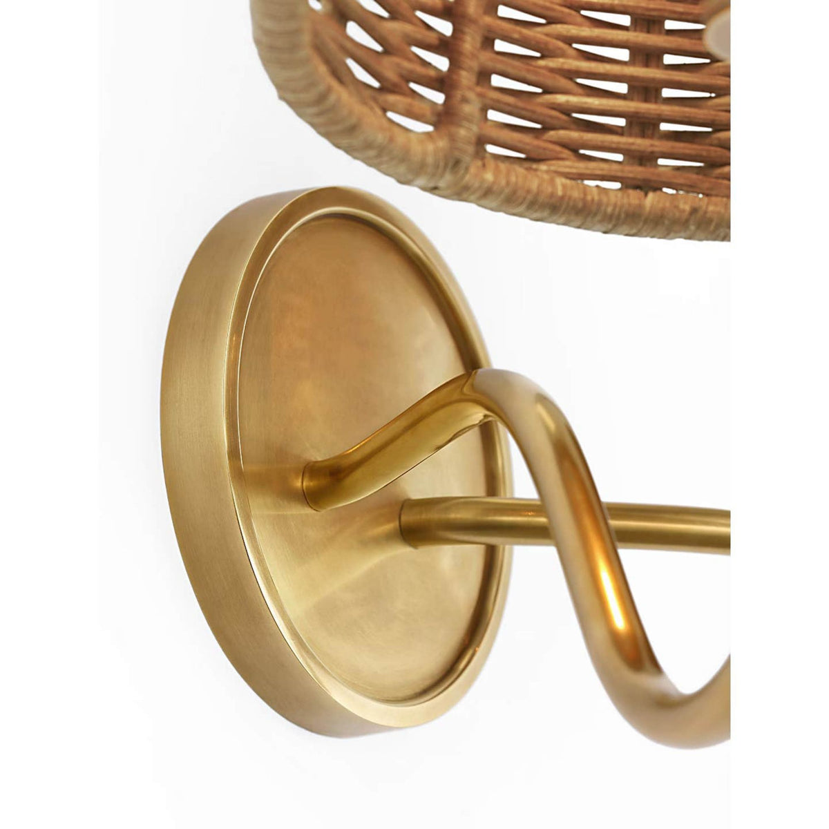 Amber Lewis Lyndsie 11" Double Sconce in Hand-Rubbed Antique Brass with Natural Wicker Shades W16" x H10.75" x E9.5"