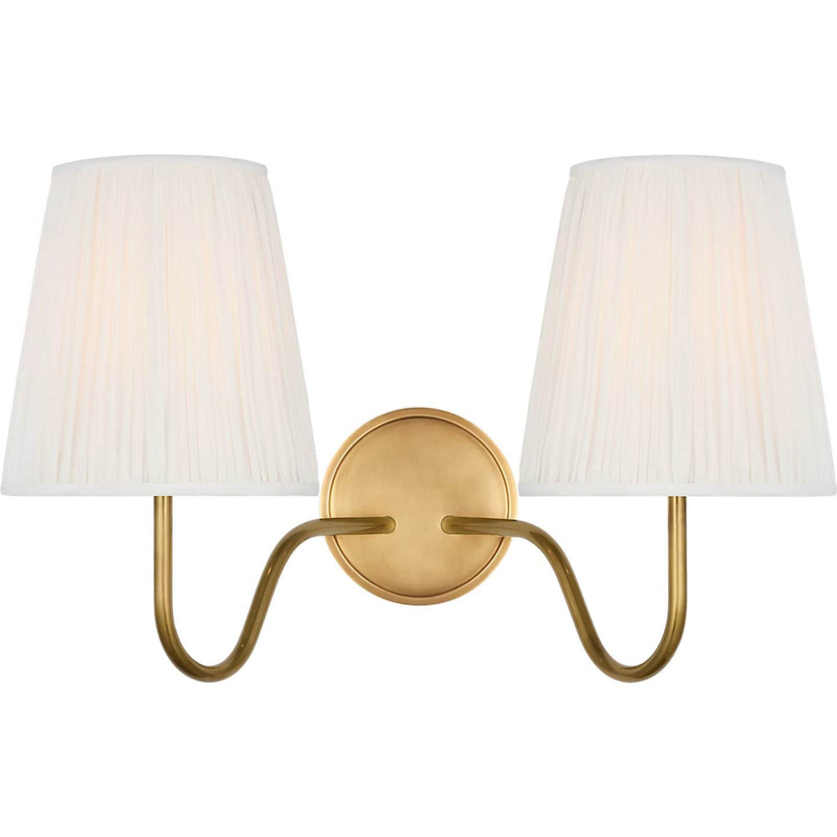Amber Lewis Lyndsie 11" Double Sconce in Hand-Rubbed Antique Brass with Silk Pleated Shades W16" x H10.75" x E9.5"