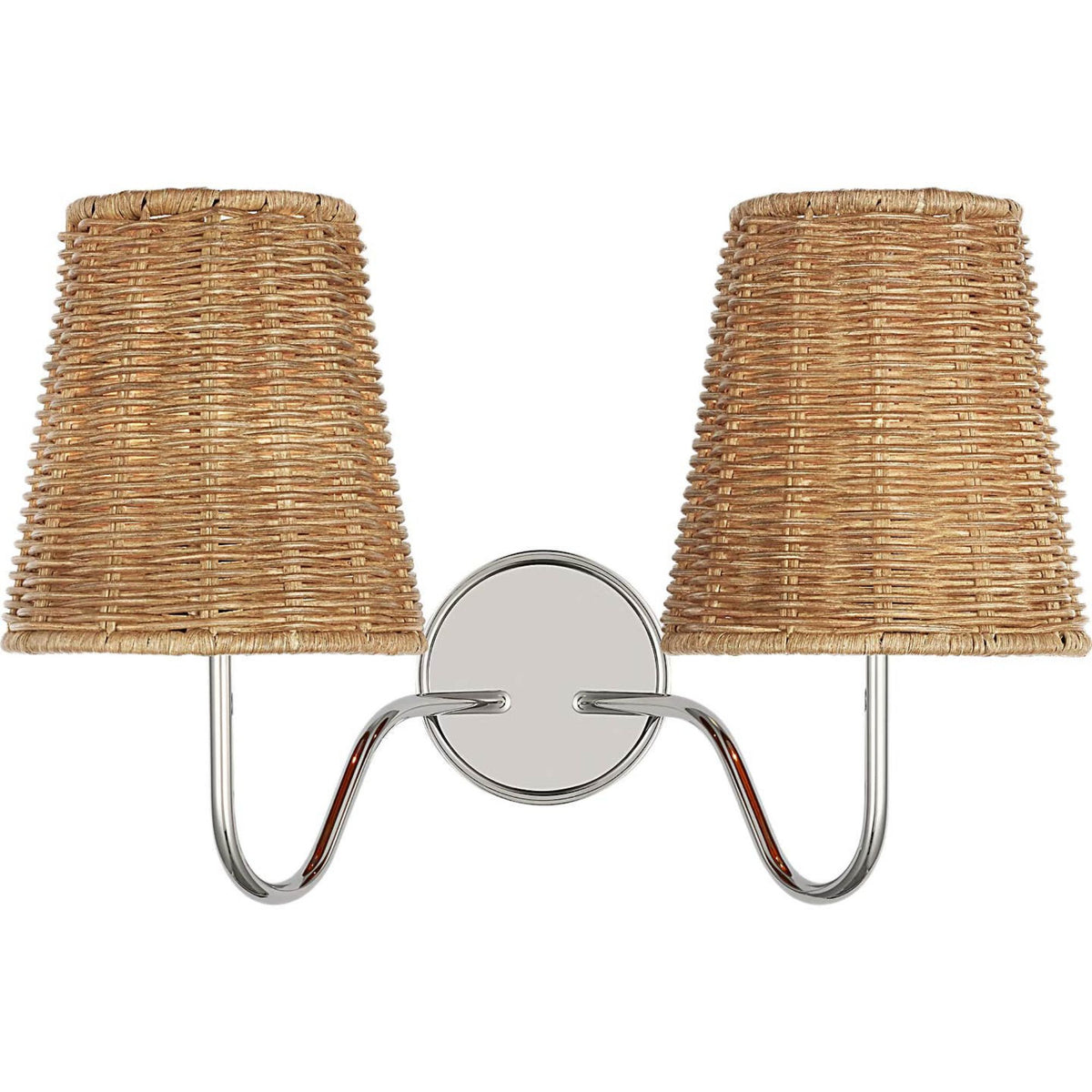 Amber Lewis Lyndsie 11" Double Sconce in Polished Nickel with Natural Wicker Shades W16" x H10.75" x E9.5"