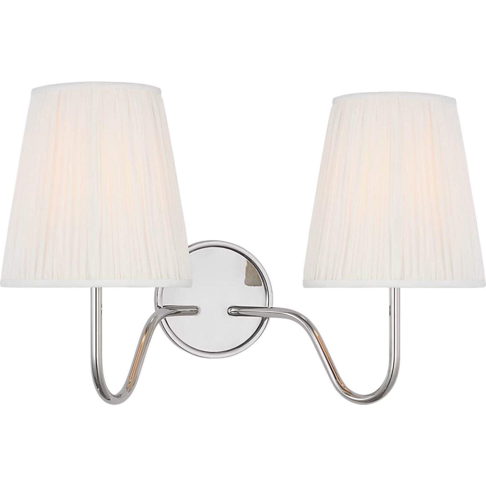 Amber Lewis Lyndsie 11" Double Sconce in Polished Nickel with Silk Pleated Shades W16" x H10.75" x E9.5"