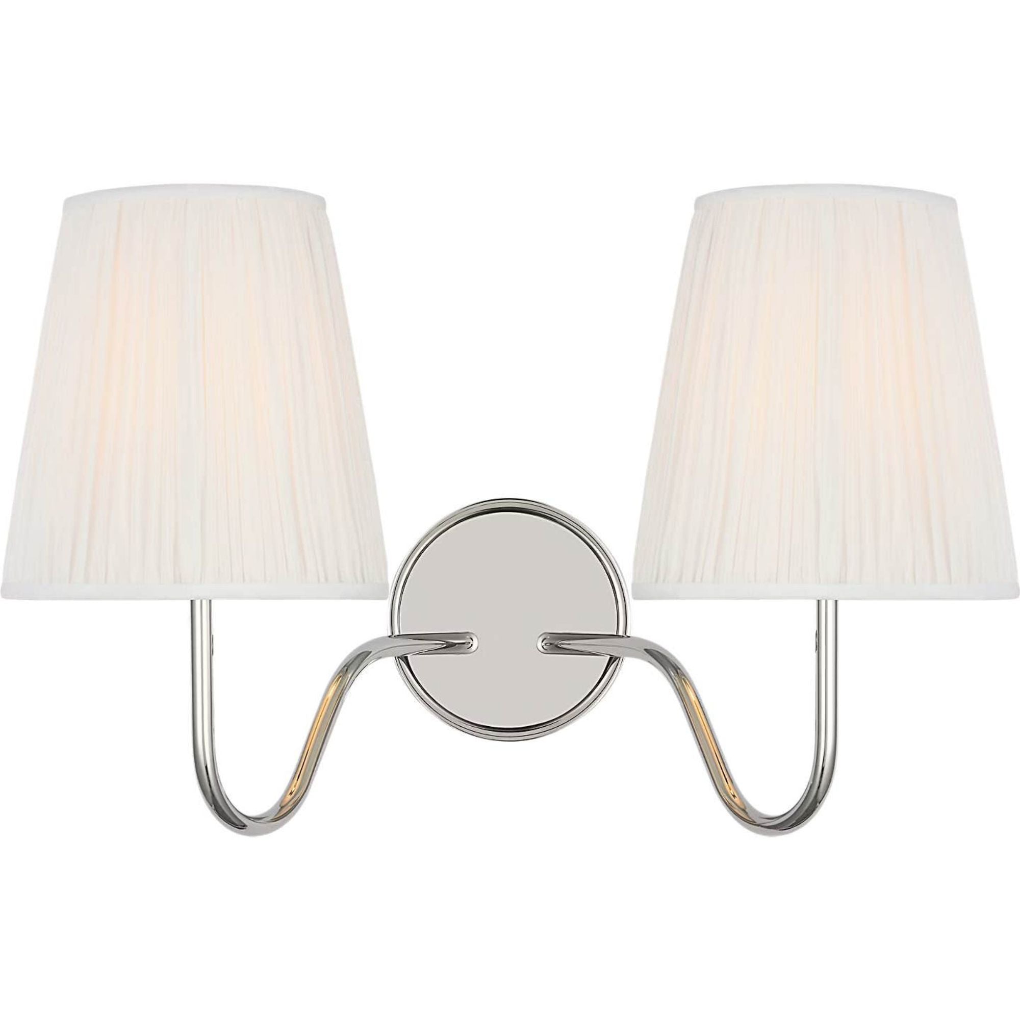 Amber Lewis Lyndsie 11" Double Sconce in Polished Nickel with Silk Pleated Shades W16" x H10.75" x E9.5"