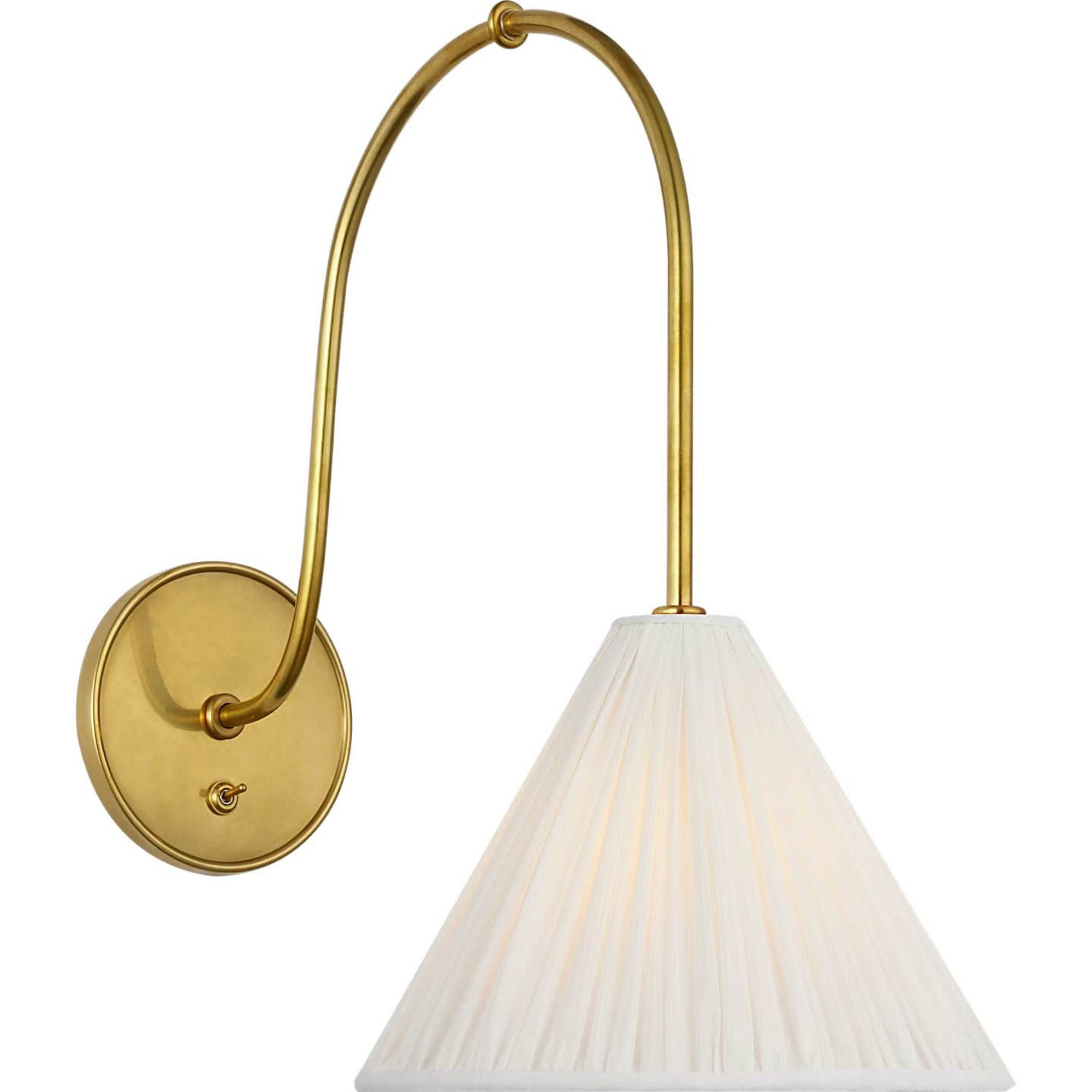 Amber Lewis Malia 14" Arched Wall Light in Hand-Rubbed Antique Brass with Silk Pleated Shade W8" x H13.75" x E14"