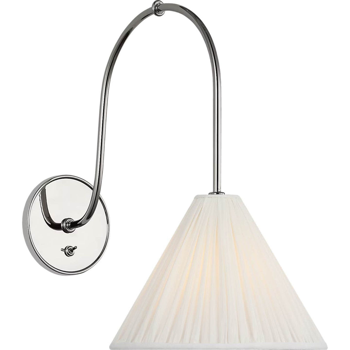 Amber Lewis Malia 14" Arched Wall Light in Polished Nickel with Silk Pleated Shade W8" x H13.75" x E14"