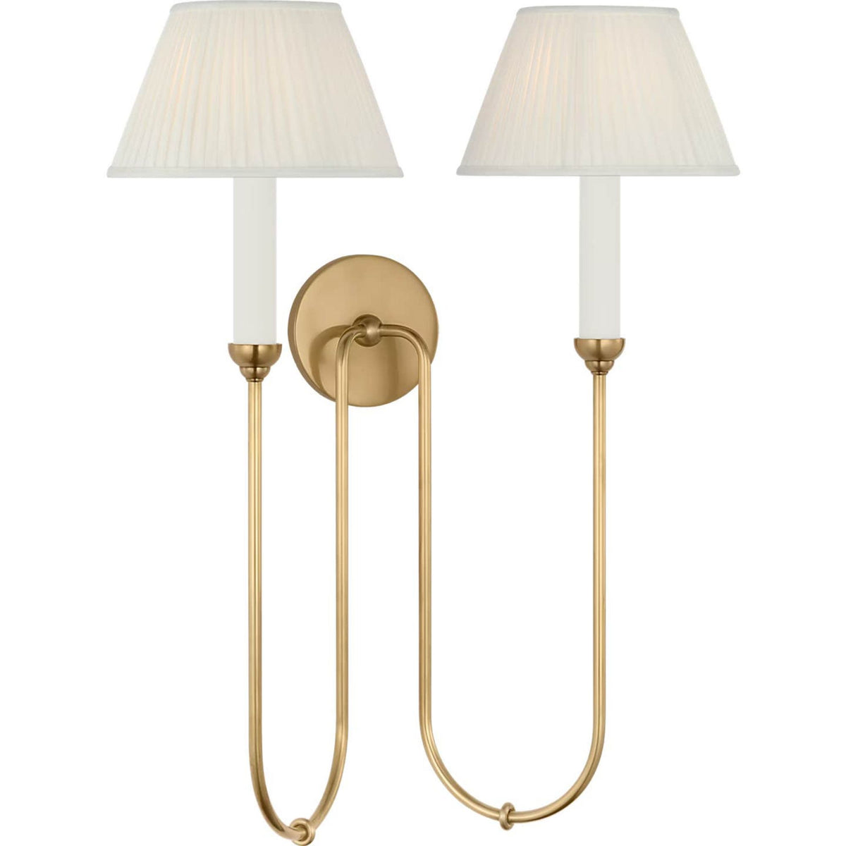 Amber Lewis Ingela 24" Double Sconce in Hand-Rubbed Antique Brass with Silk Pleat Shades W19.5" x H24" x E10.5"