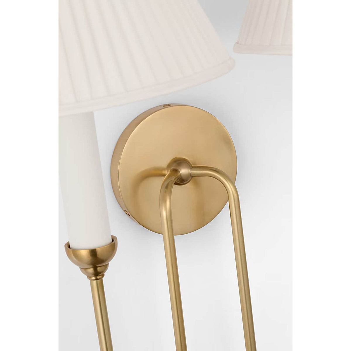 Amber Lewis Ingela 24" Double Sconce in Hand-Rubbed Antique Brass with Silk Pleat Shades W19.5" x H24" x E10.5"