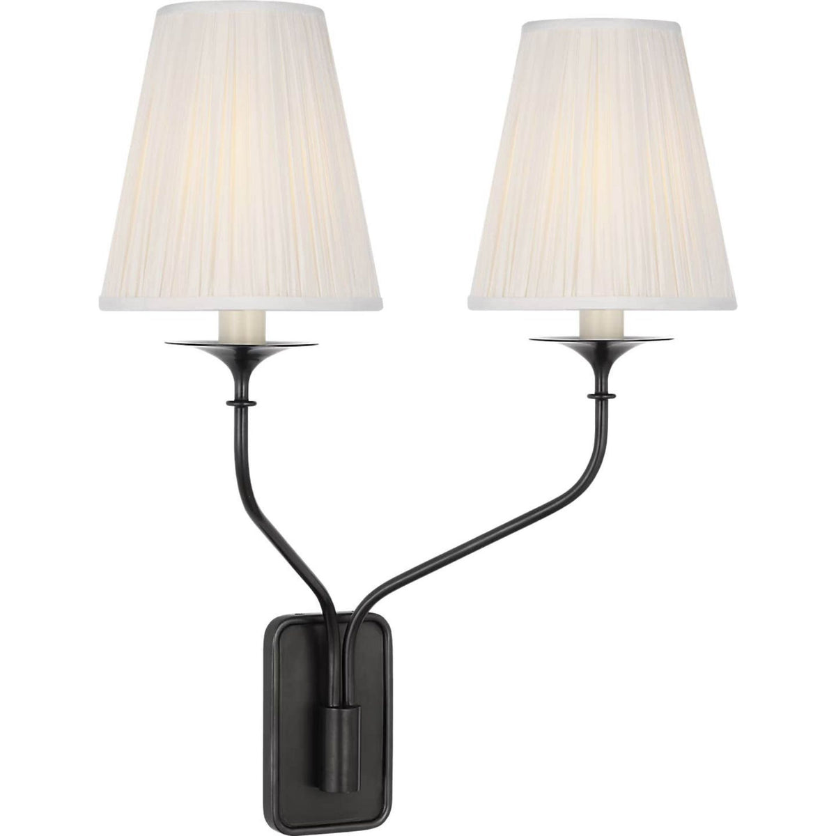 Amber Lewis Knox 19" Double Sconce in Bronze with Silk Pleated Shades W15.25" x H18.75" x E8"