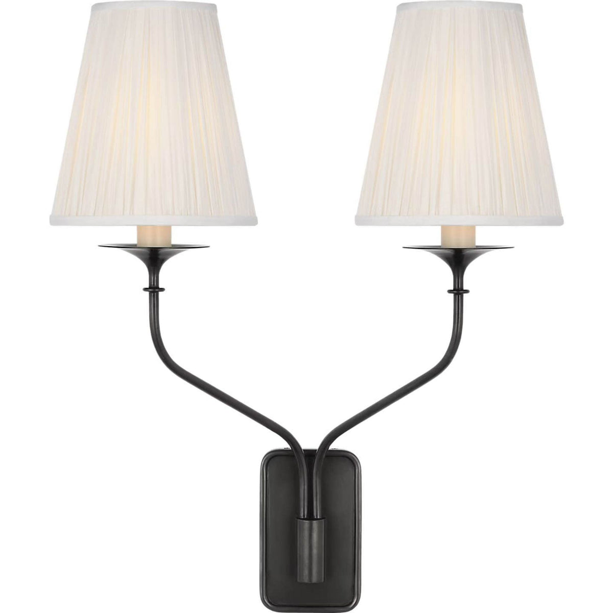 Amber Lewis Knox 19" Double Sconce in Bronze with Silk Pleated Shades W15.25" x H18.75" x E8"