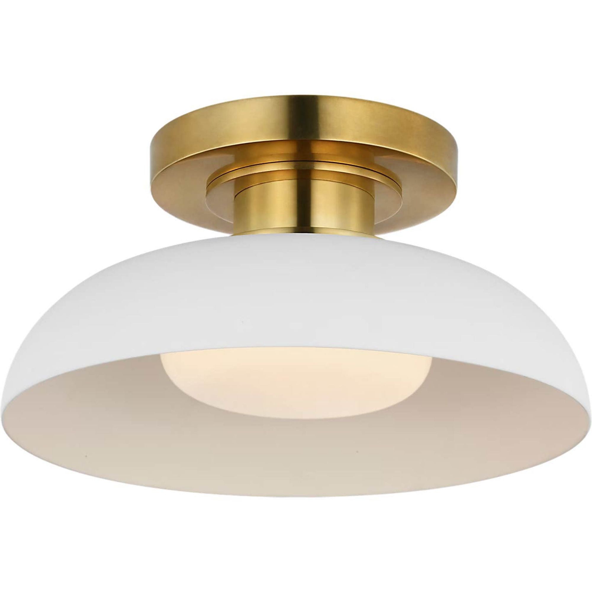 Amber Lewis Cyrus 8" Flush Mount in Hand-Rubbed Antique Brass and Matte White with White Glass W8" x H4"