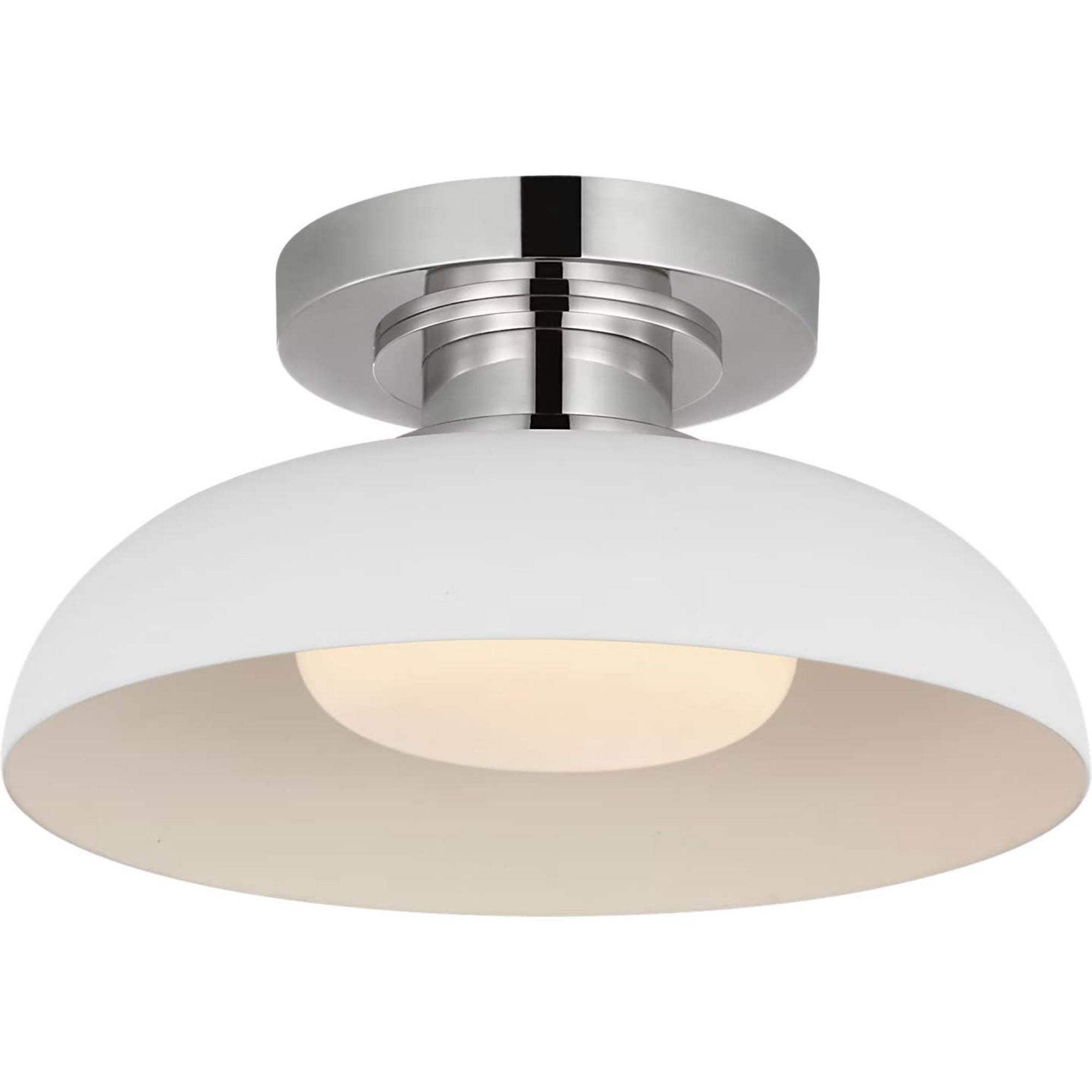 Amber Lewis Cyrus 8" Flush Mount in Polished Nickel and Matte White with White Glass W8" x H4"