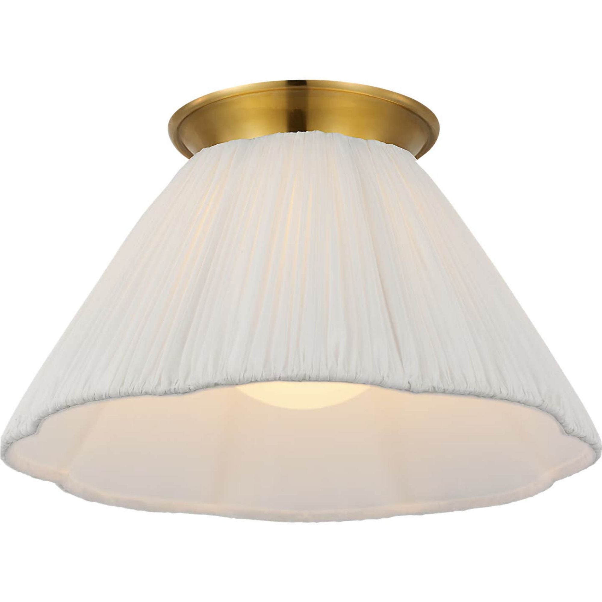 Amber Lewis Bradley 12" Flush Mount in Hand-Rubbed Antique Brass with Scalloped Silk Pleated Shade W12" x H6.75"