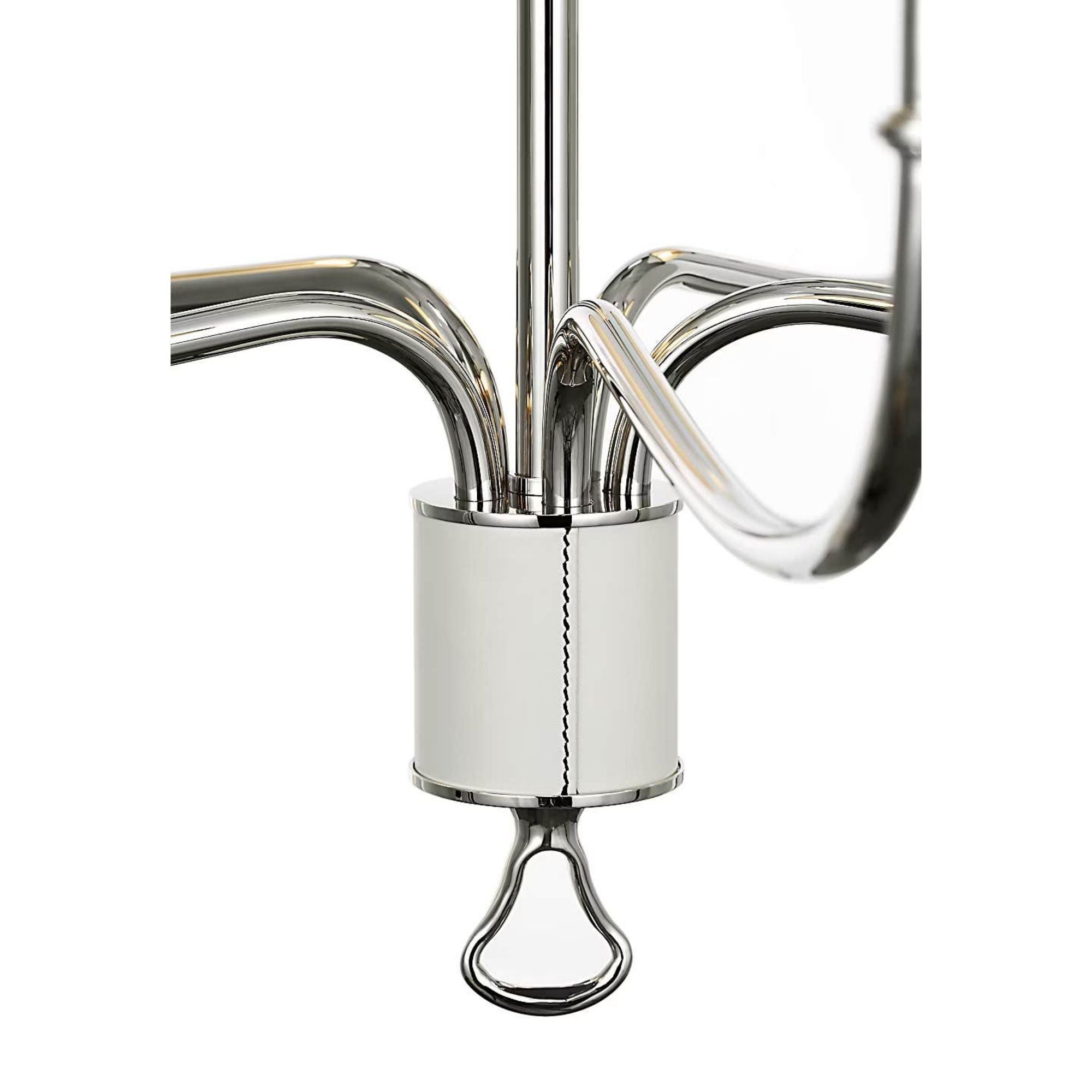 Amber Lewis Griffin 31" Chandelier in Polished Nickel and Parchment Leather with Linen Shades W31" x H23.5"