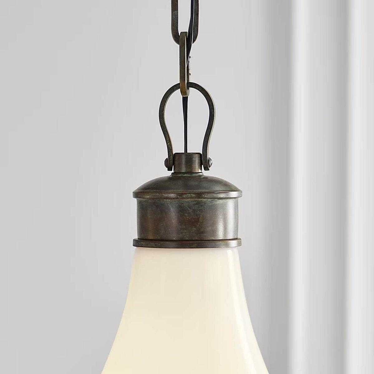 Amber Lewis Wesley 15" Pendant in Bronze with Verdigris Highlights with White Glass W14.75" x H19.75"