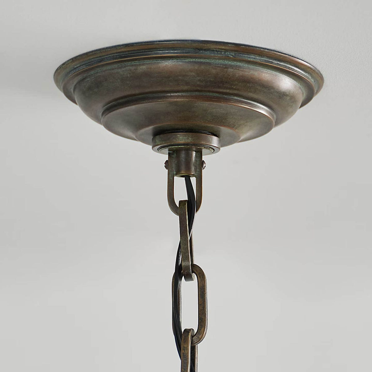 Amber Lewis Wesley 15" Pendant in Bronze with Verdigris Highlights with White Glass W14.75" x H19.75"