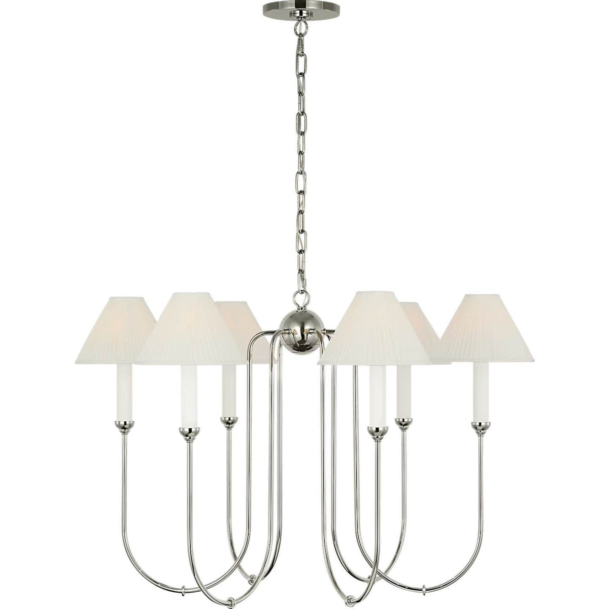 Amber Lewis Ingela 36" Chandelier in Polished Nickel with Silk Pleat Shades W36" x H23.5"