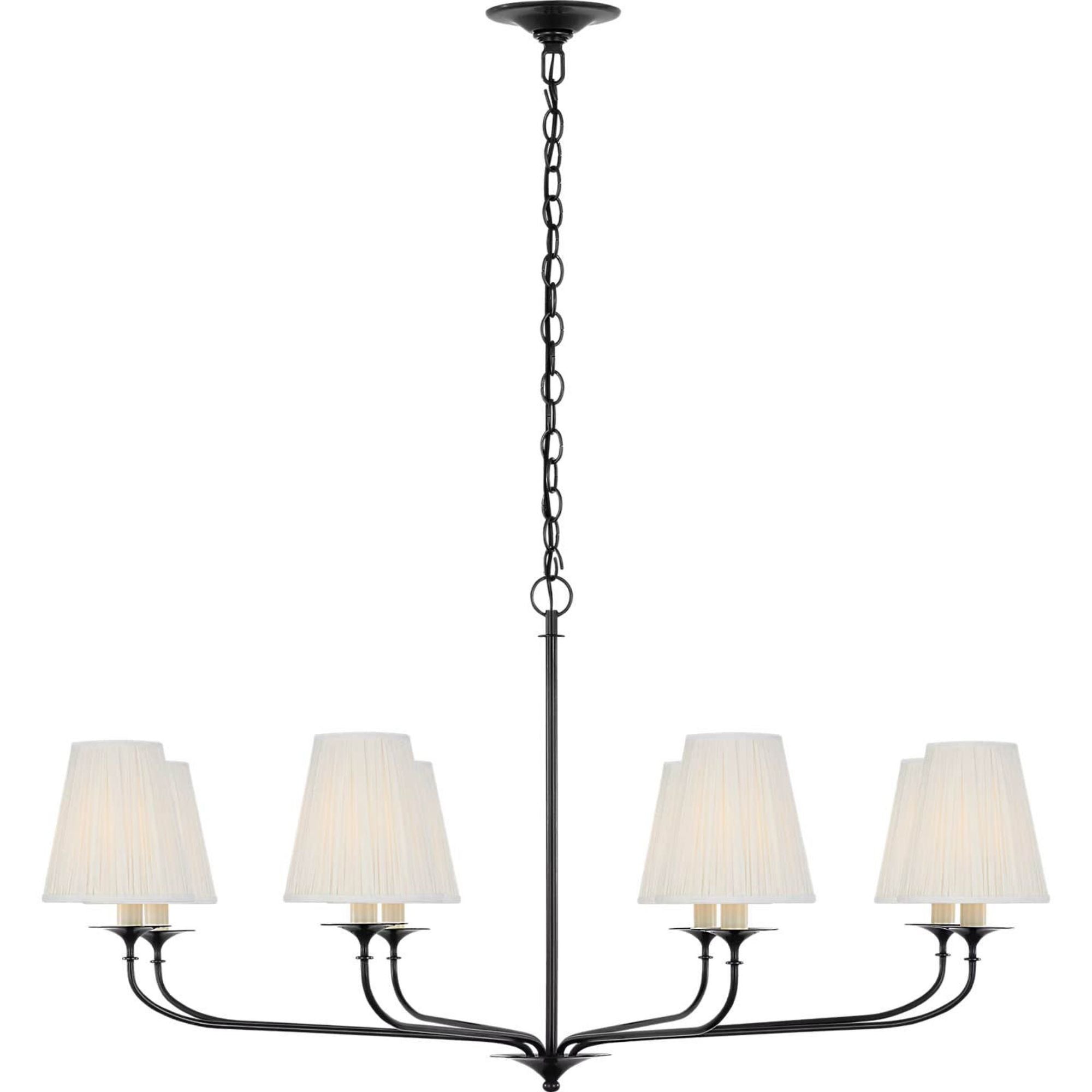 Amber Lewis Knox 42" Chandelier in Bronze with Silk Pleated Shades W42" x H21.25"