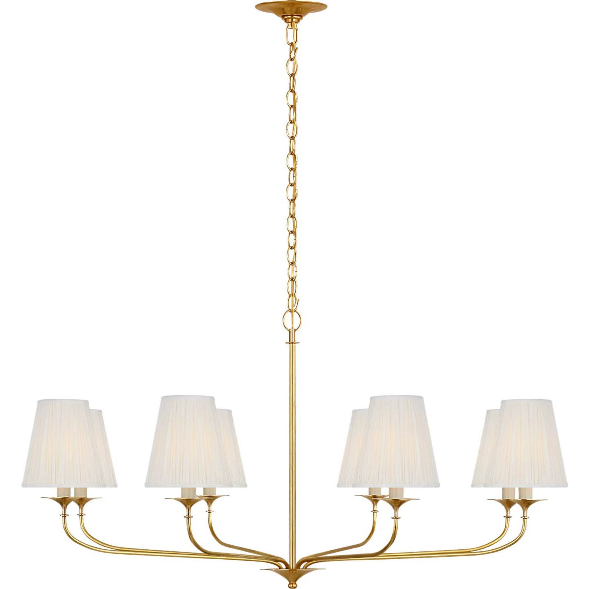 Amber Lewis Knox 42" Chandelier in Hand-Rubbed Antique Brass with Silk Pleated Shades W42" x H21.25"