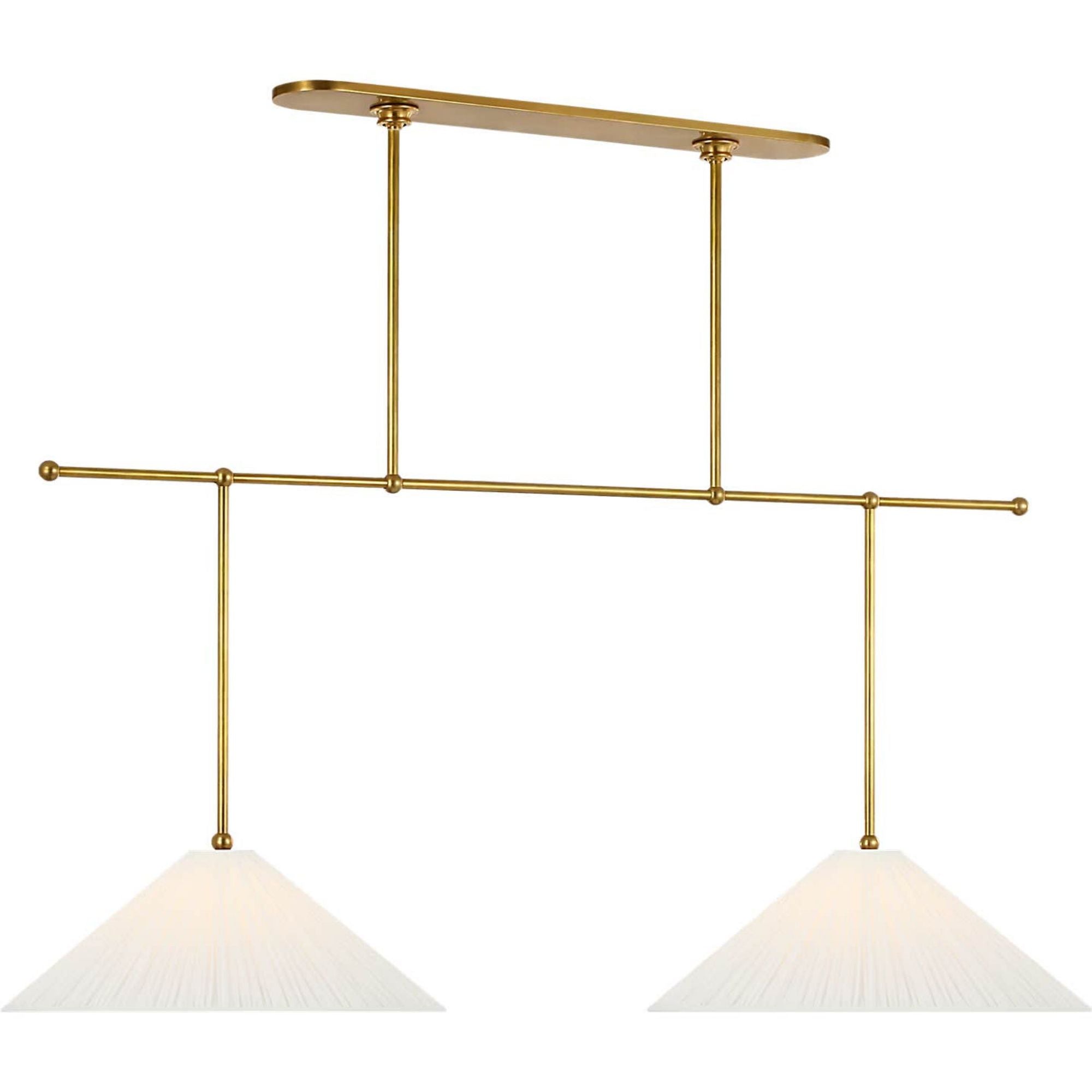 Amber Lewis Soren 54" Extended Drop Linear Chandelier in Hand-Rubbed Antique Brass with Silk Pleated Shades W20" x 54"