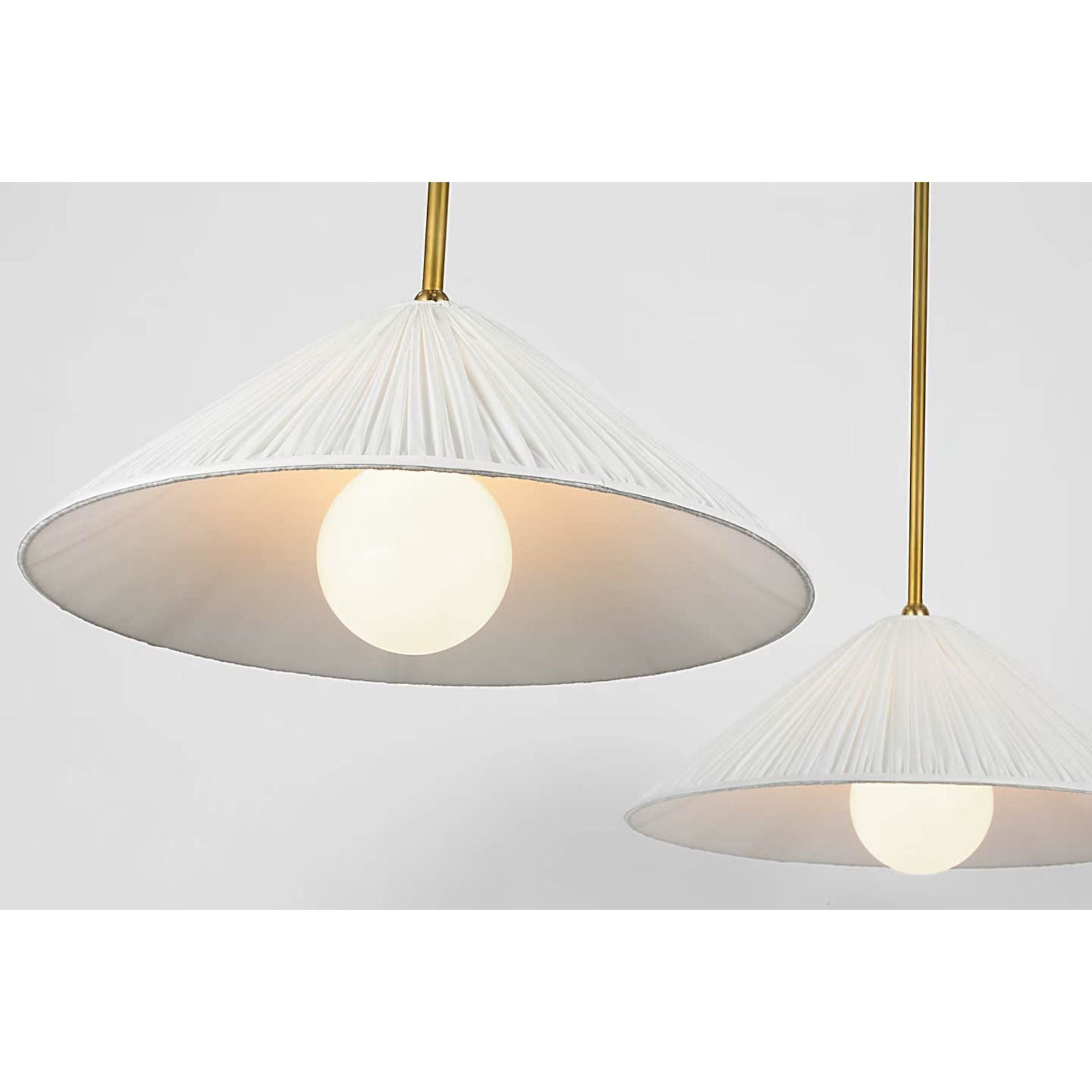 Amber Lewis Soren 54" Extended Drop Linear Chandelier in Hand-Rubbed Antique Brass with Silk Pleated Shades W20" x 54"