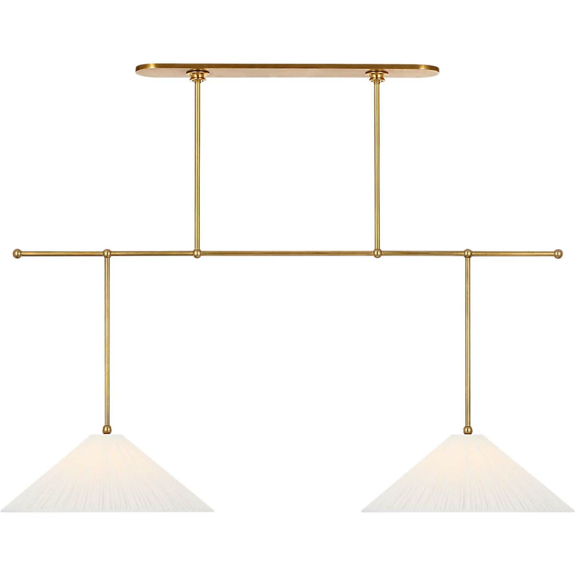 Amber Lewis Soren 54" Extended Drop Linear Chandelier in Hand-Rubbed Antique Brass with Silk Pleated Shades W20" x 54"