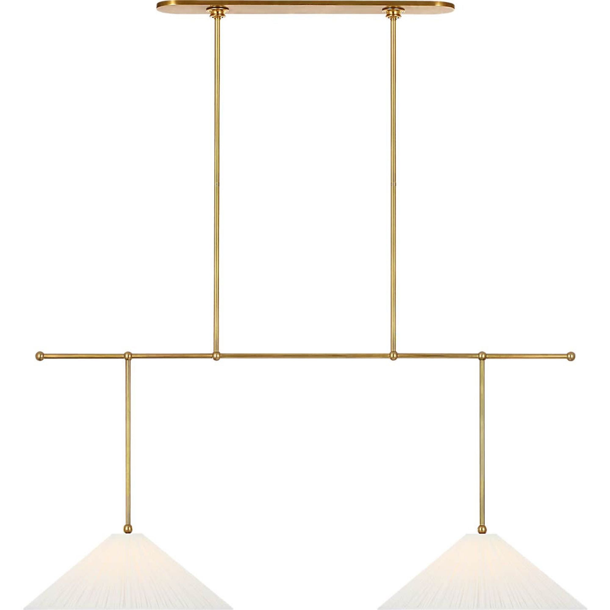 Amber Lewis Soren 54" Extended Drop Linear Chandelier in Hand-Rubbed Antique Brass with Silk Pleated Shades W20" x 54"