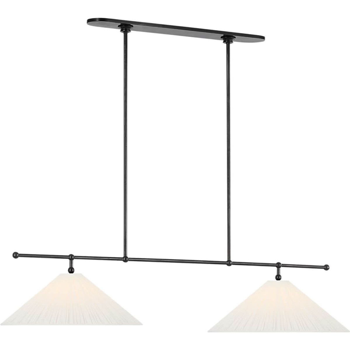 Amber Lewis Soren 54" Linear Chandelier in Bronze with Silk Pleated Shades W20" x 54"