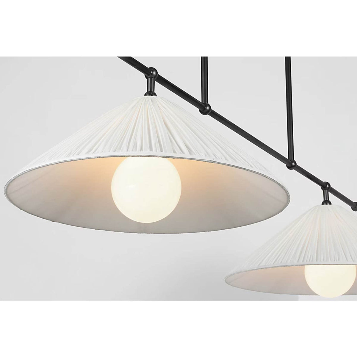 Amber Lewis Soren 54" Linear Chandelier in Bronze with Silk Pleated Shades W20" x 54"
