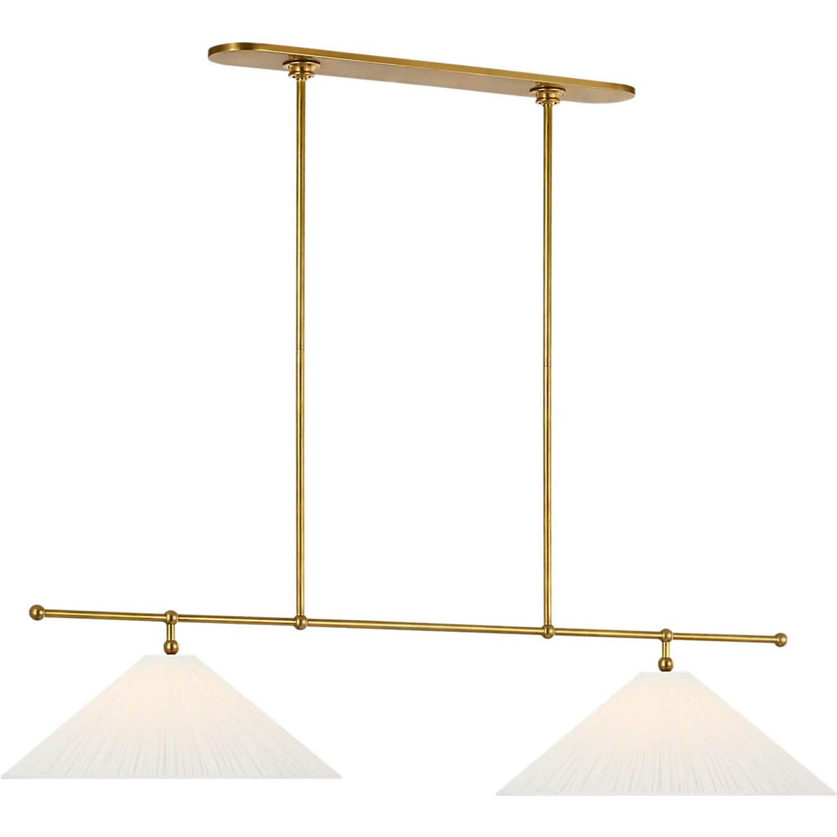 Amber Lewis Soren 54" Linear Chandelier in Hand-Rubbed Antique Brass with Silk Pleated Shades W20" x 54"