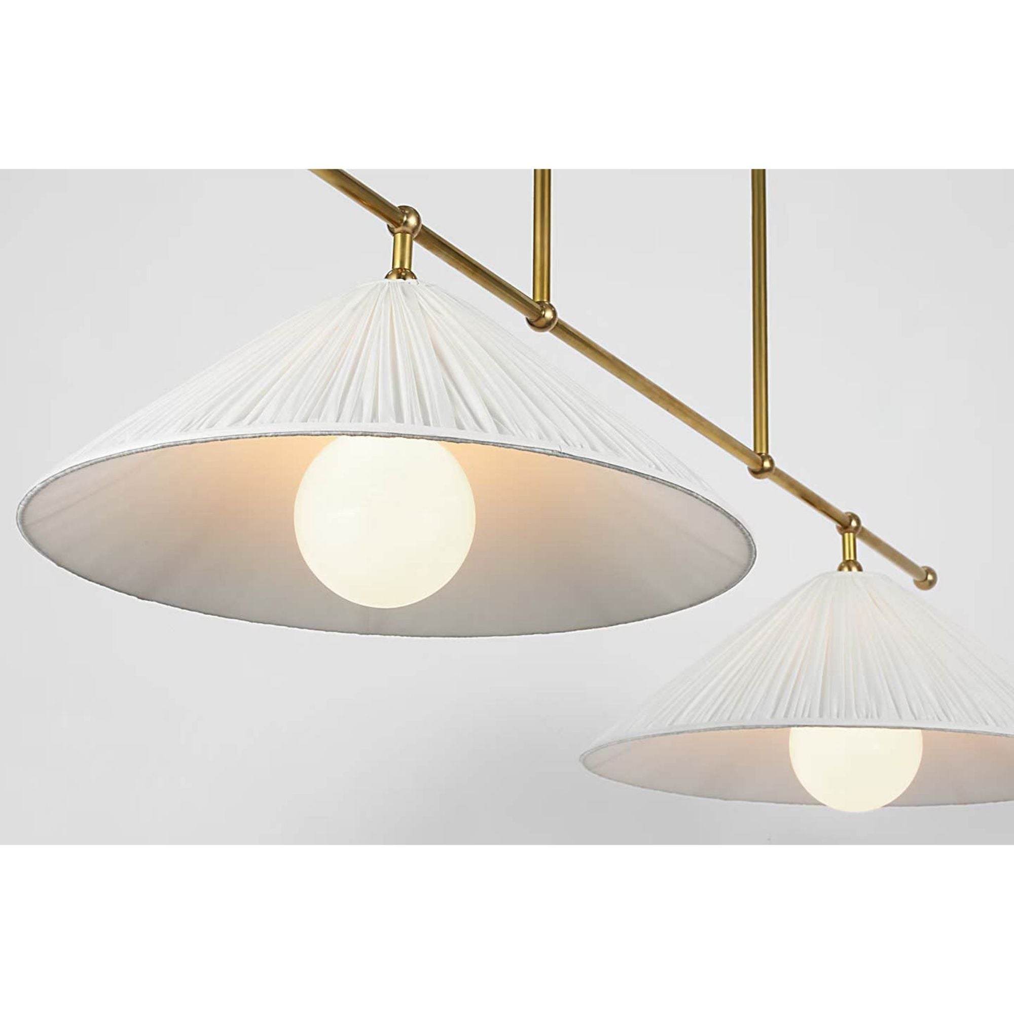 Amber Lewis Soren 54" Linear Chandelier in Hand-Rubbed Antique Brass with Silk Pleated Shades W20" x 54"