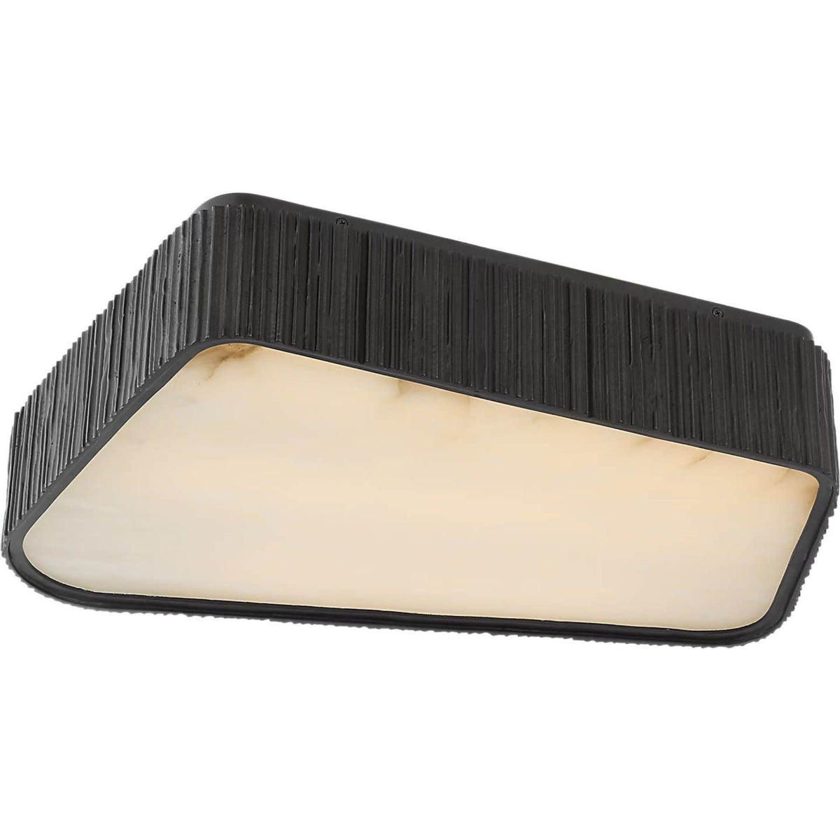 Anne-Marie Barton Fumar 21" Asymmetrical Flush Mount in Ridged Carbon with Alabaster W21" x H4.5"