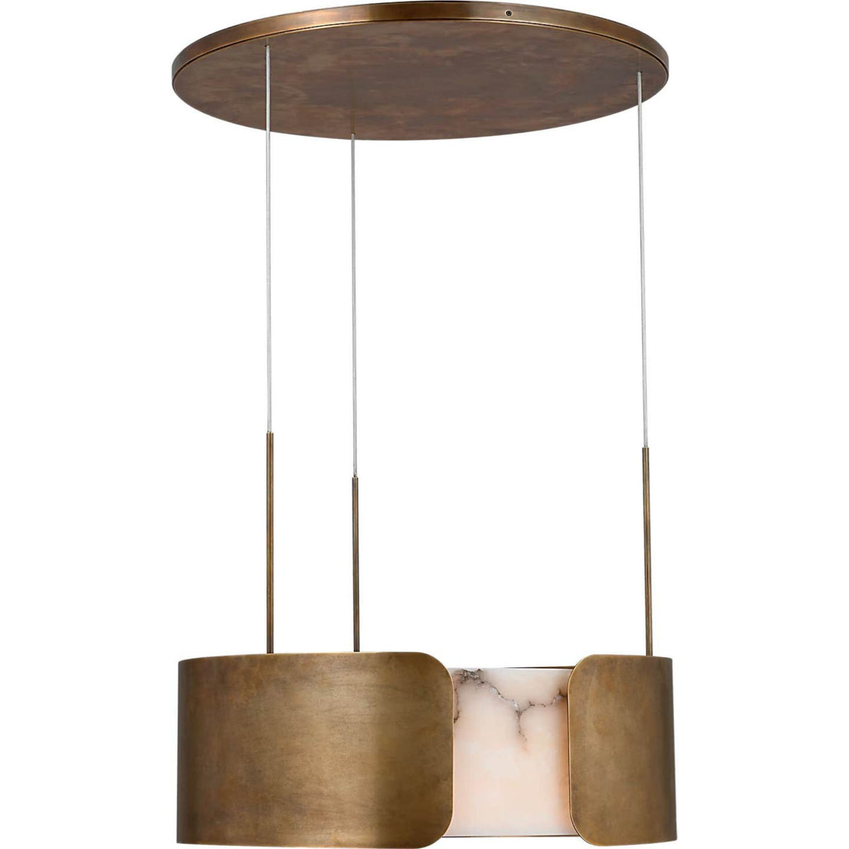 Anne-Marie Barton Armise 28" Drum Chandelier in Mottled Brass with Alabaster W27.5"