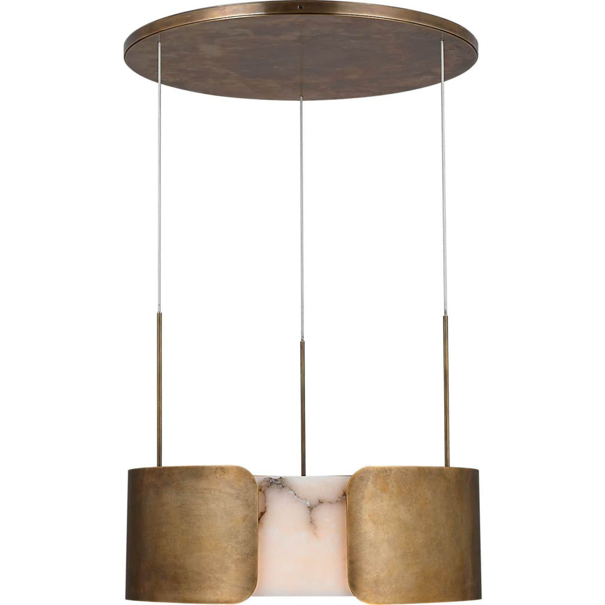 Anne-Marie Barton Armise 28" Drum Chandelier in Mottled Brass with Alabaster W27.5"