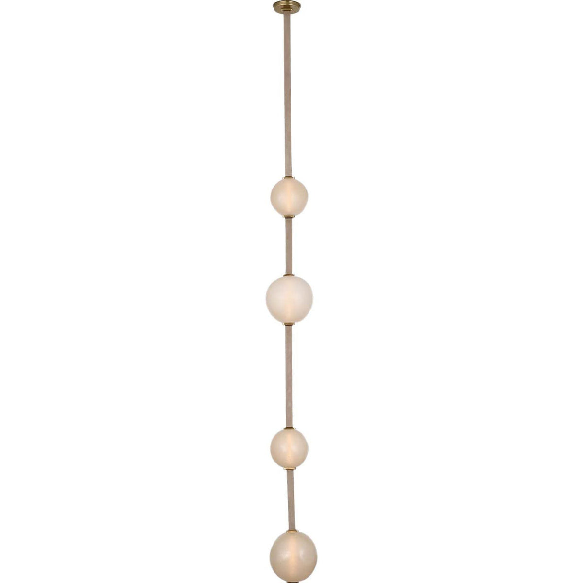 Anne-Marie Barton Dune Belted Light in Ash Suede and Mottled Brass with Fizzy Nude Glass W8" - 58.5" x H50.25" - 98.5"
