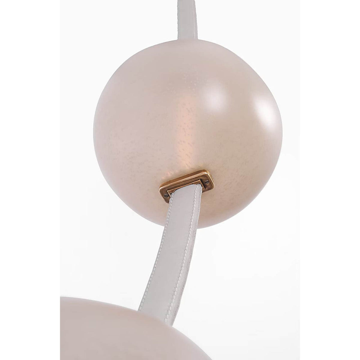 Anne-Marie Barton Dune Belted Light in Bone Suede and Mottled Brass with Fizzy Nude Glass W8" - 58.5" x H50.25" - 98.5"