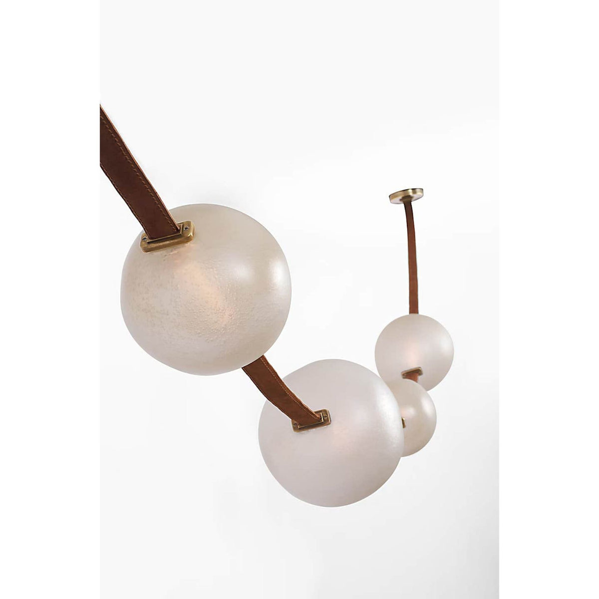 Anne-Marie Barton Dune Belted Light in Russet Suede and Mottled Brass with Fizzy Nude Glass W8" - 58.5" x H50.25" - 98.5"