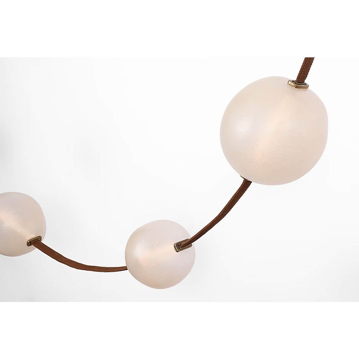 Anne-Marie Barton Dune Belted Light in Russet Suede and Mottled Brass with Fizzy Nude Glass W8" - 58.5" x H50.25" - 98.5"