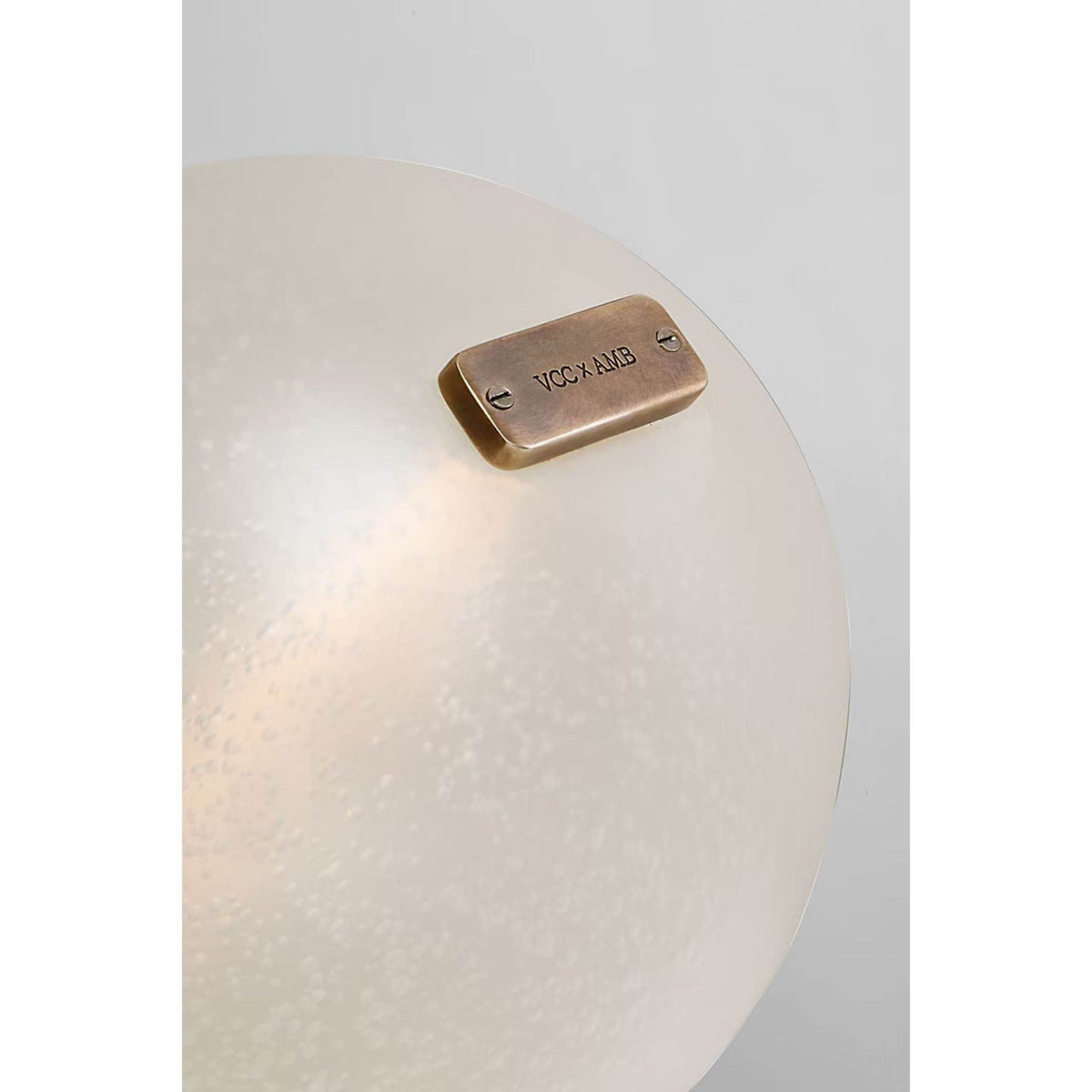 Anne-Marie Barton Dune Belted Light in Russet Suede and Mottled Brass with Fizzy Nude Glass W8" - 58.5" x H50.25" - 98.5"