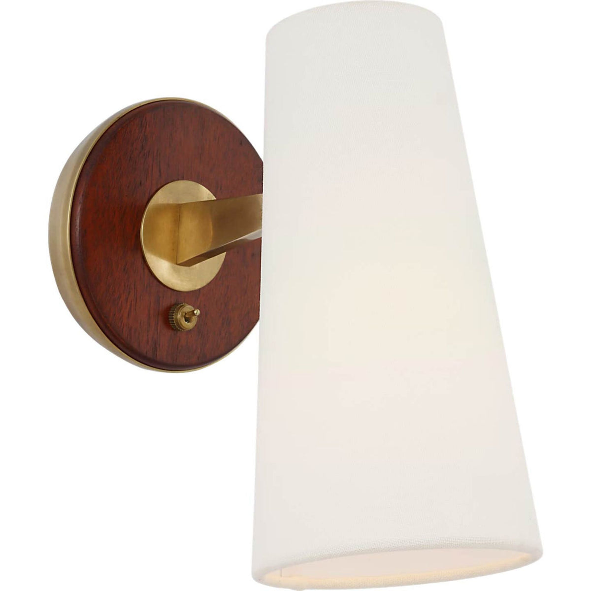 AERIN Olina 10" Sconce in Hand-Rubbed Antique Brass and Mahogany with Linen Shade W5" x H9.75" x E9"