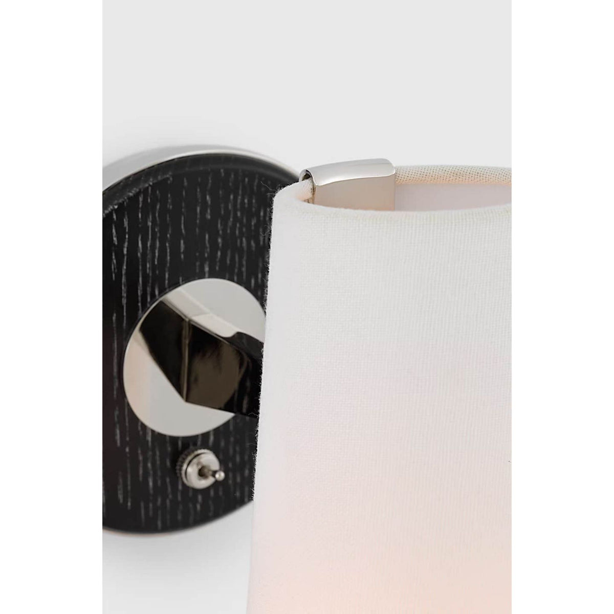 AERIN Olina 10" Sconce in Polished Nickel and Ebony with Linen Shade W5" x H9.75" x E9"