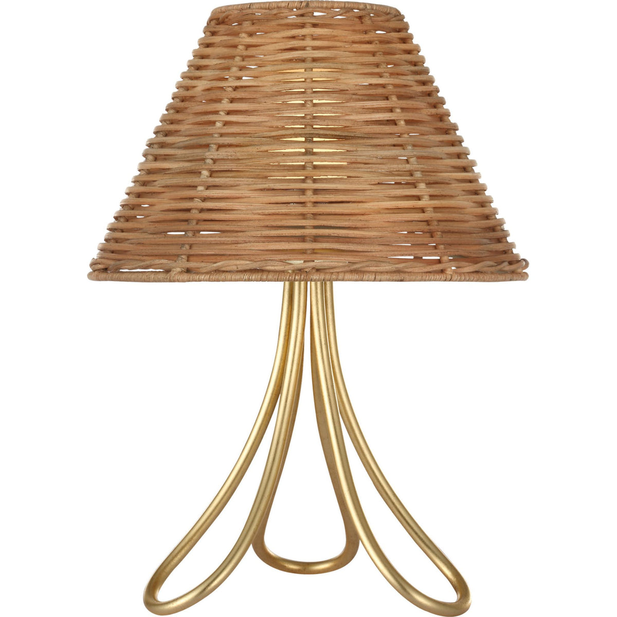AERIN Jeanne 13" Cordless Accent Lamp in Gild with Natural Wicker Shade W9.75" x H13.25"