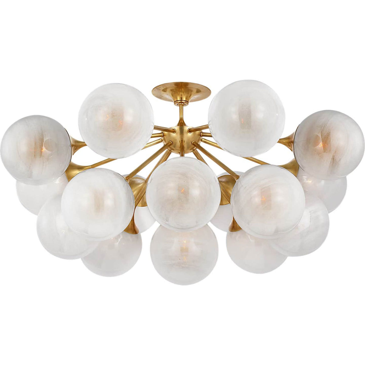 AERIN Cristol 43" Flush Mount in Hand-Rubbed Antique Brass with White Strie Glass W43.25" x H22.75"