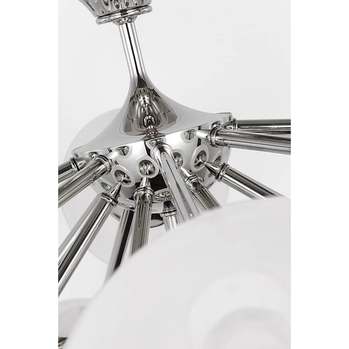 AERIN Cristol 43" Flush Mount in Polished Nickel with White Strie Glass W43.25" x H22.75"