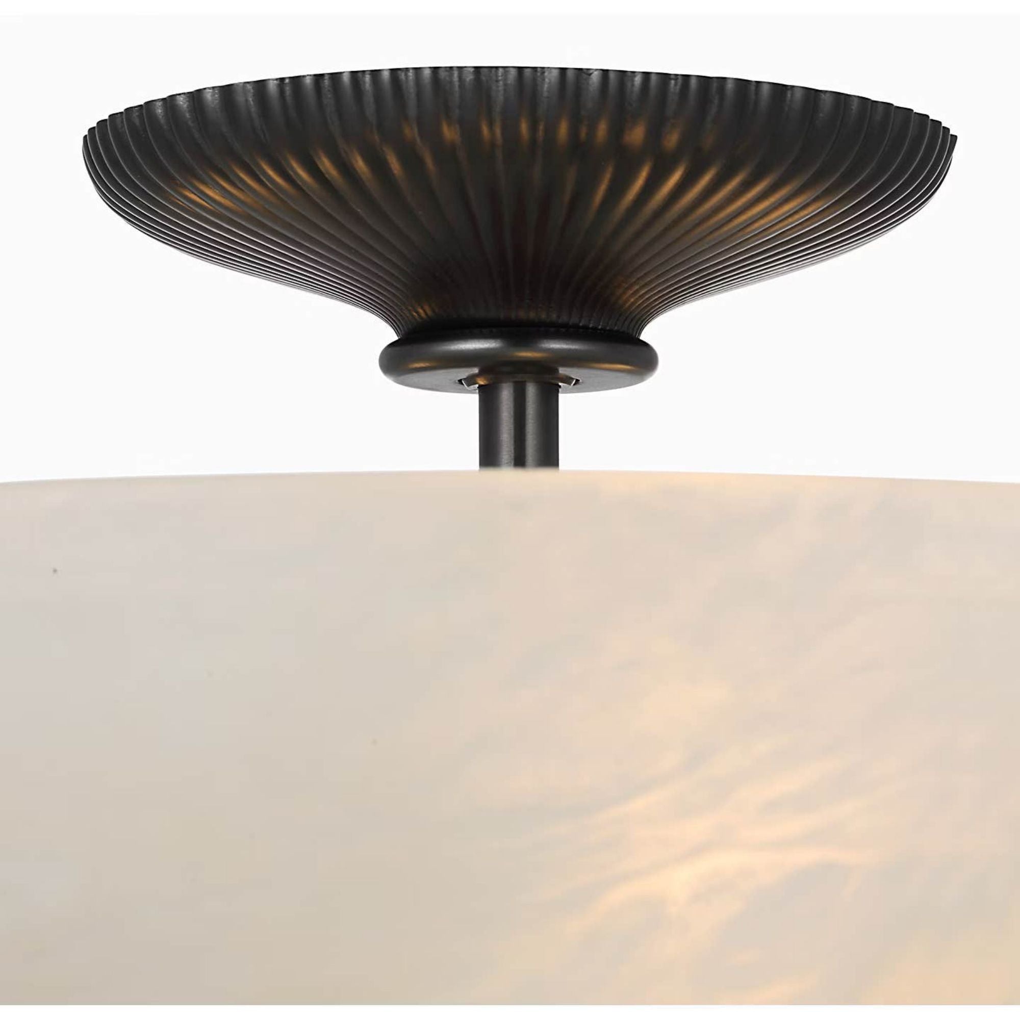 AERIN Pascal 14" Bowl Semi-Flush Mount in Bronze with Alabaster W14" x H8.25"